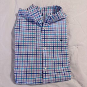 Boys Vineyard Vines OTG Performance Purple/Blue/White Plaid Button Down XL (18)